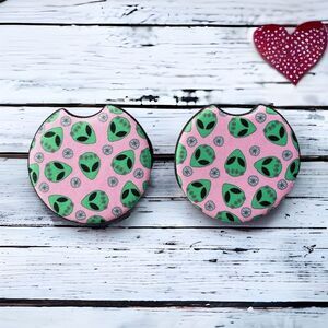 Pink Alien Car Coasters | Car Accessories | Car Coaster Set
